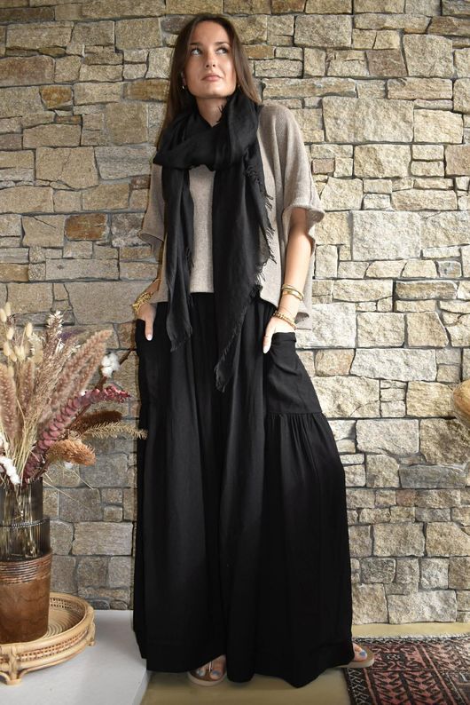 Basso Shirring Sailor Palazzo Pant Black /19=